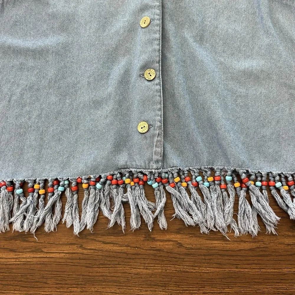 Stonebridge 1X Chambray‎ Denim Beaded Fringe Hem Shirt Festival Western Plus - Picture 4 of 13
